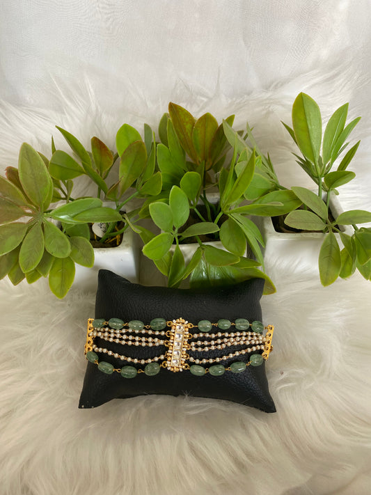 Green Semi-Precious Stone Bracelet with Gold Polish