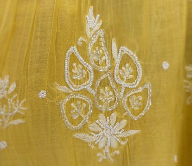 Pearl handwork chanderi mul Lucknowi