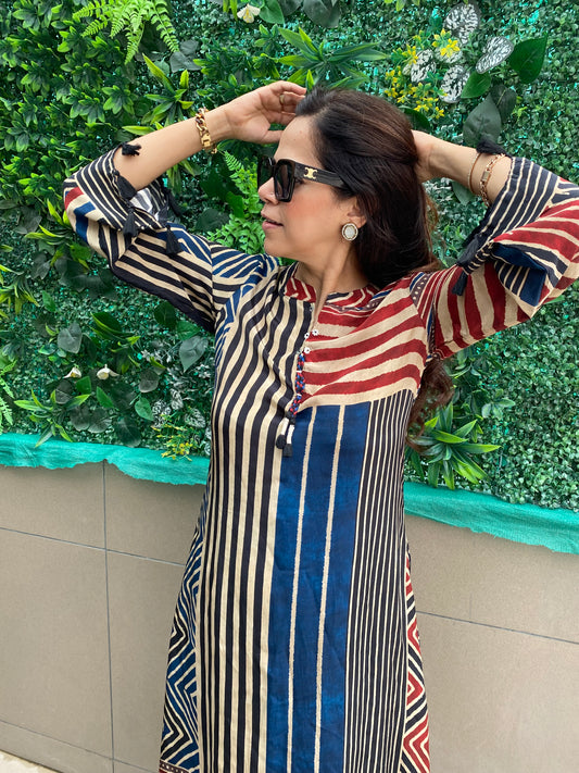 Blue and Maroon stripe coord set