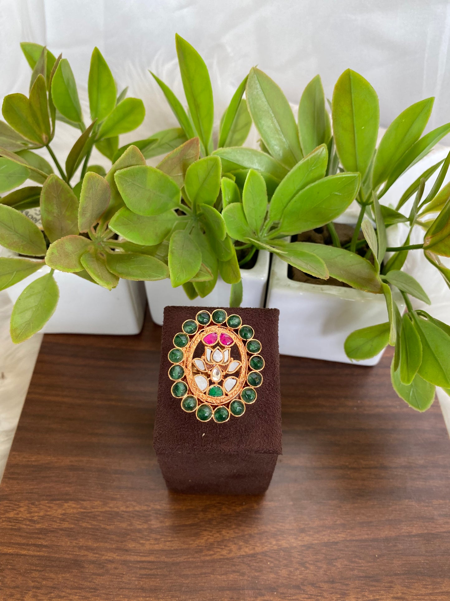 Lotus Motif With Green Stones