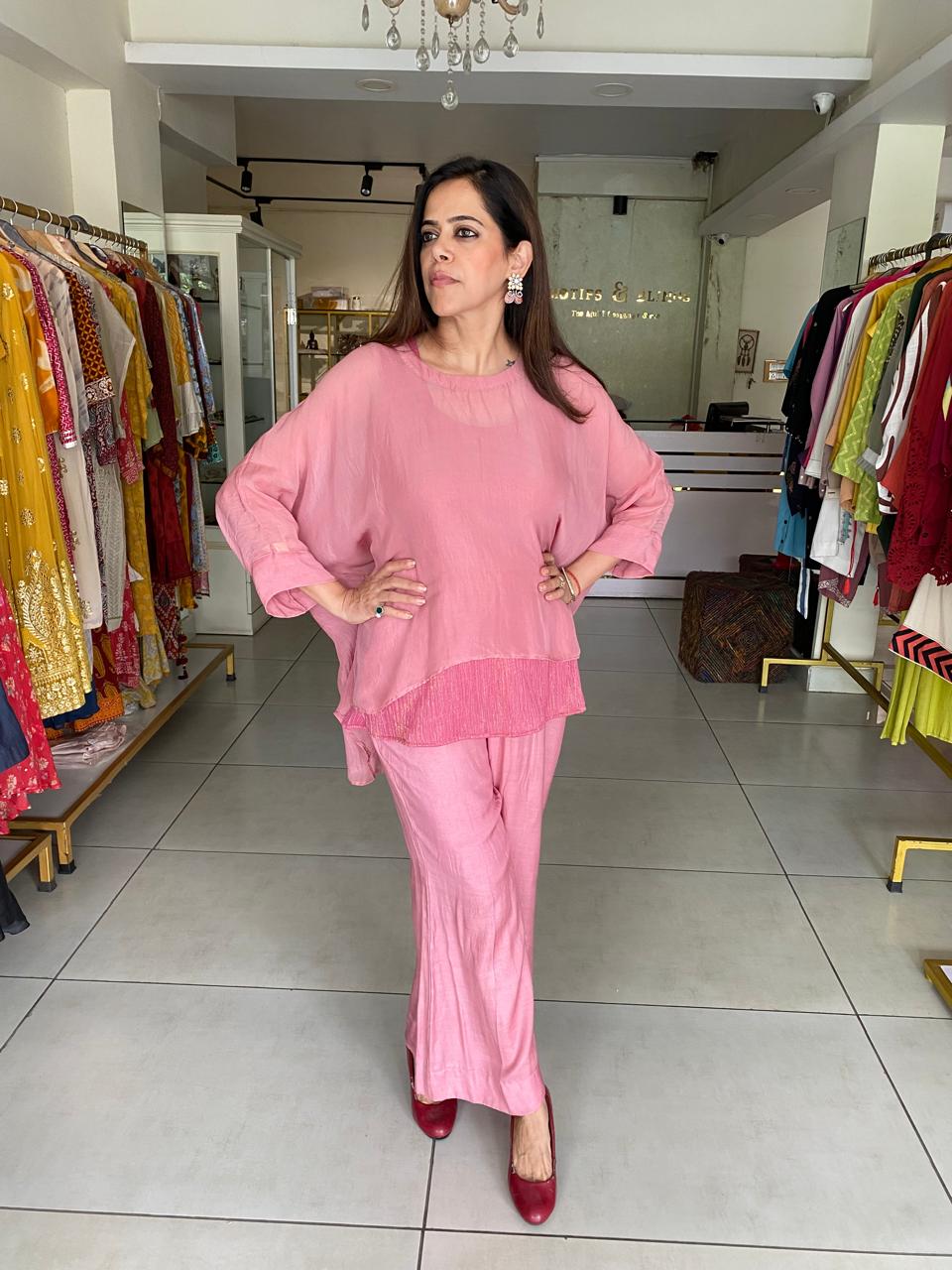 Blush Pink Flowy Co-Ord Set with Subtle Texture Detail