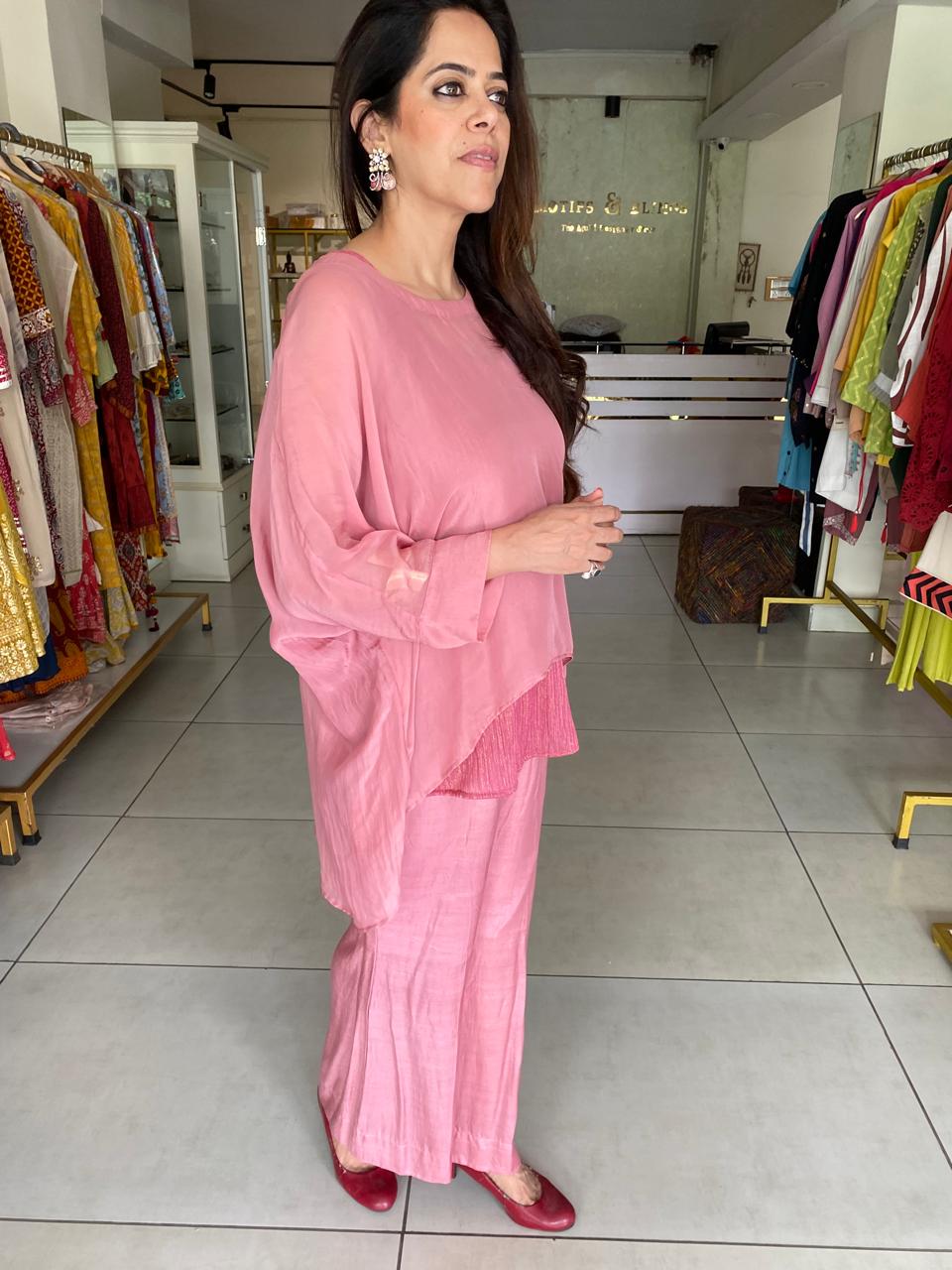 Blush Pink Flowy Co-Ord Set with Subtle Texture Detail