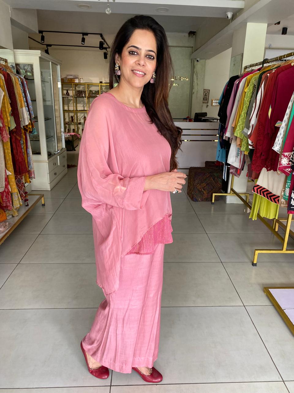 Blush Pink Flowy Co-Ord Set with Subtle Texture Detail
