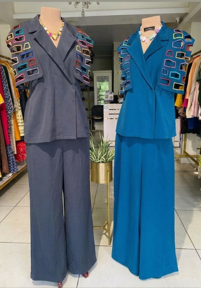 Teal Blue Power Co-Ord Set with Cut-Out Sleeve Detailing