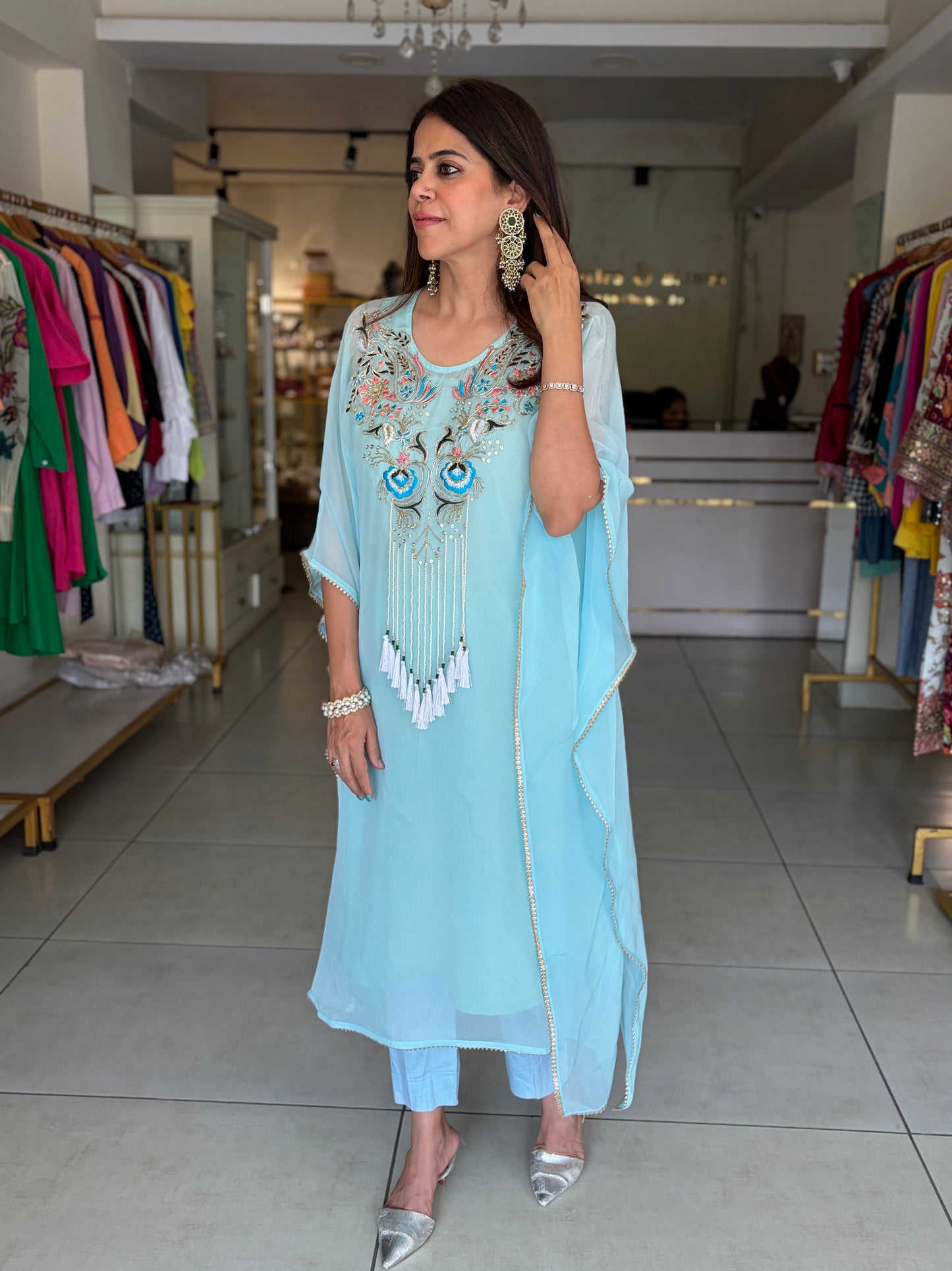 Organza handwork kaftan with inner