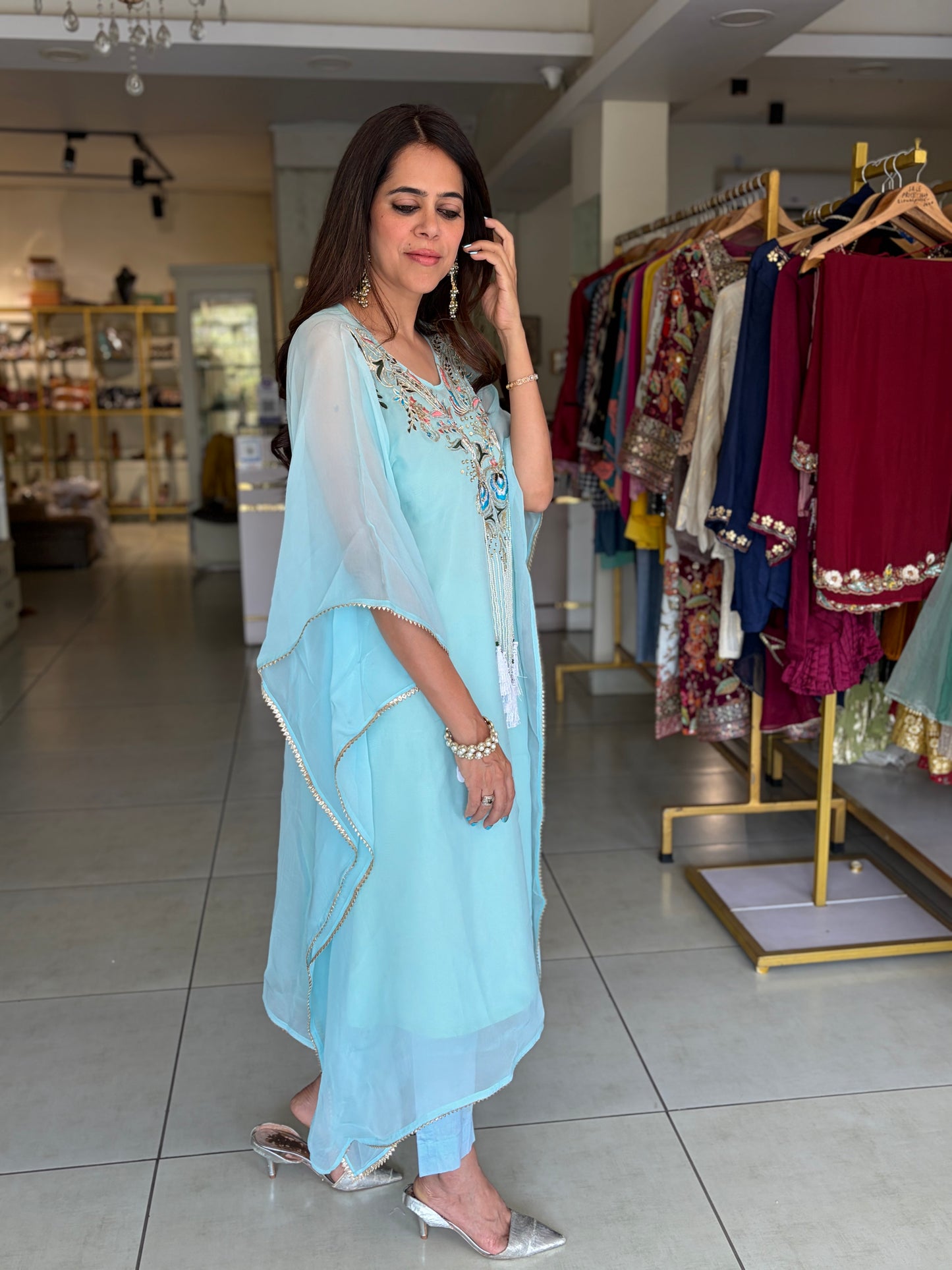 Organza handwork kaftan with inner