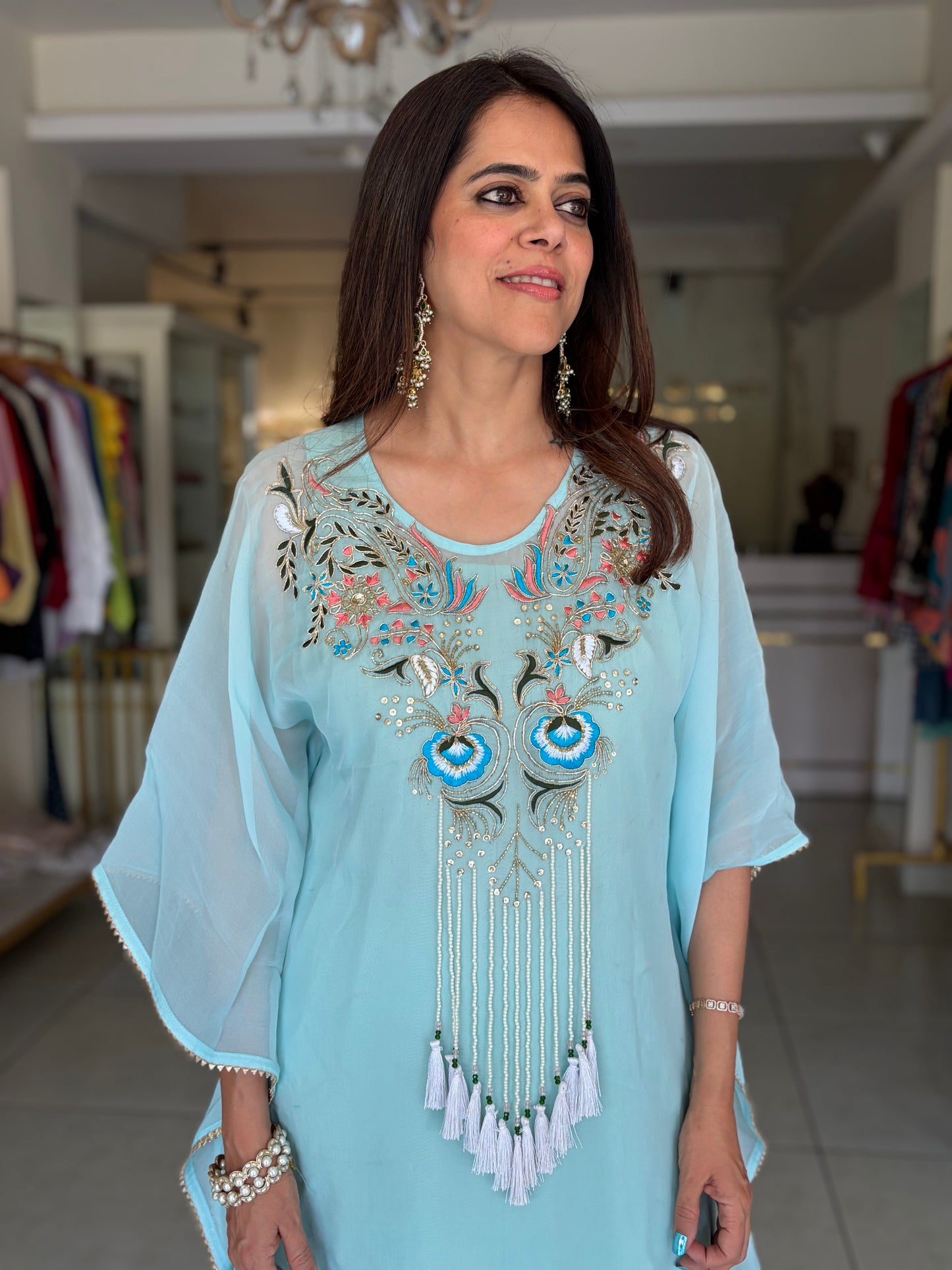 Organza handwork kaftan with inner