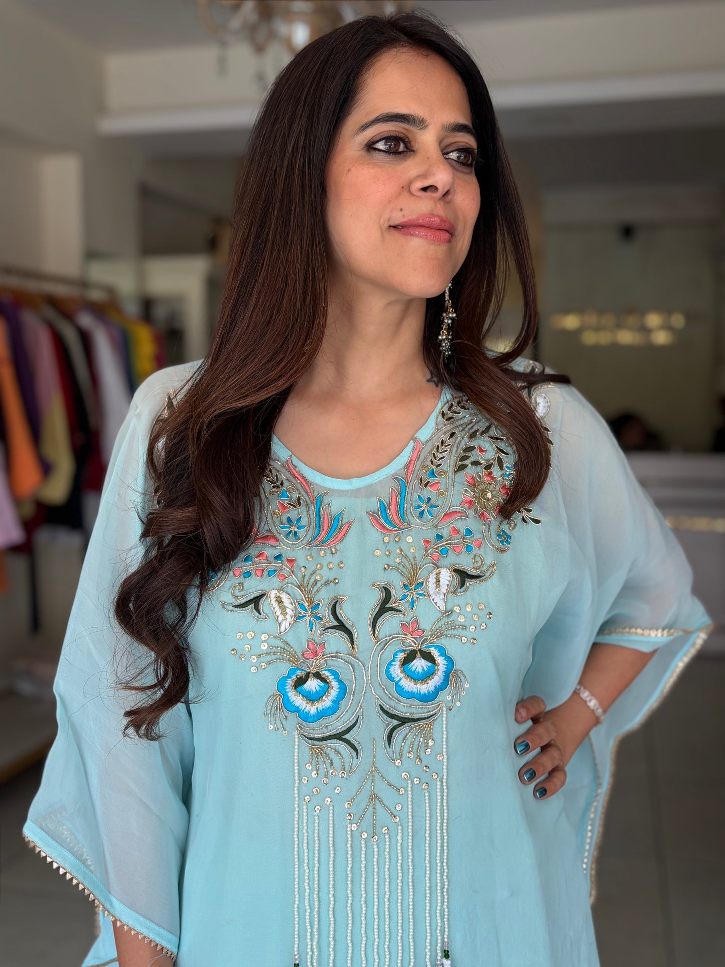 Organza handwork kaftan with inner