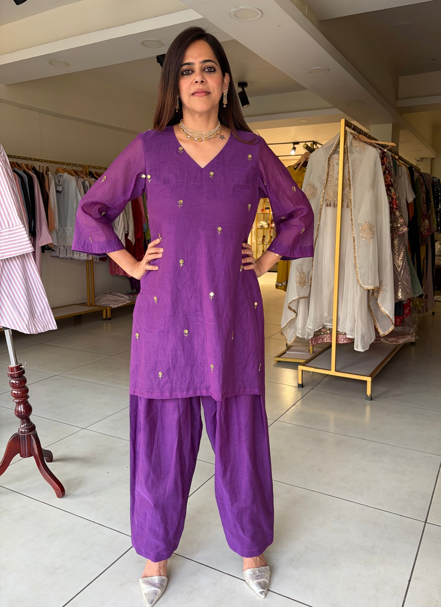 Mul chanderi kurta set
