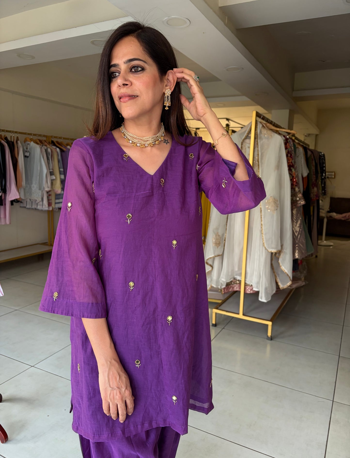 Mul chanderi kurta set