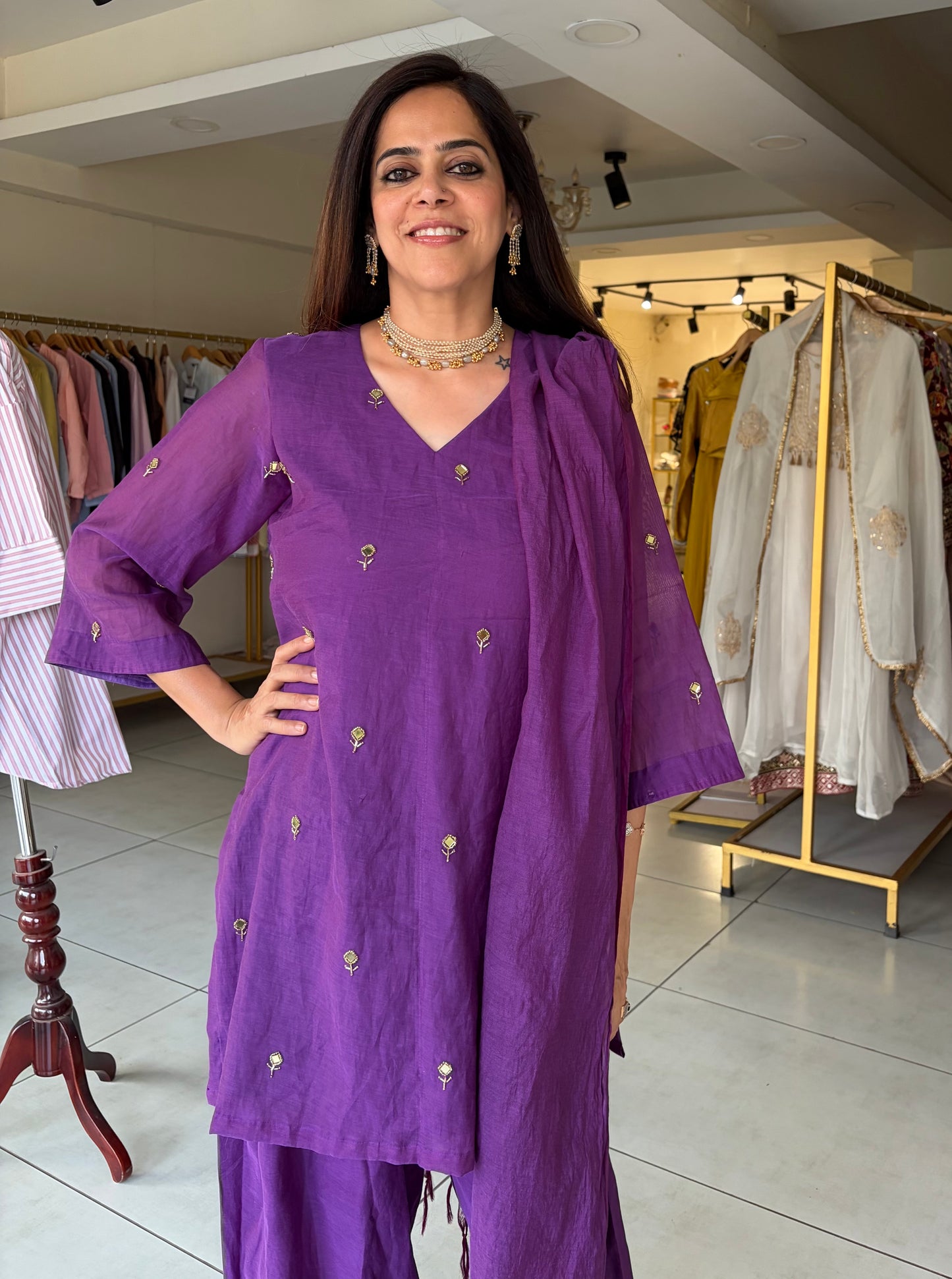 Mul chanderi kurta set