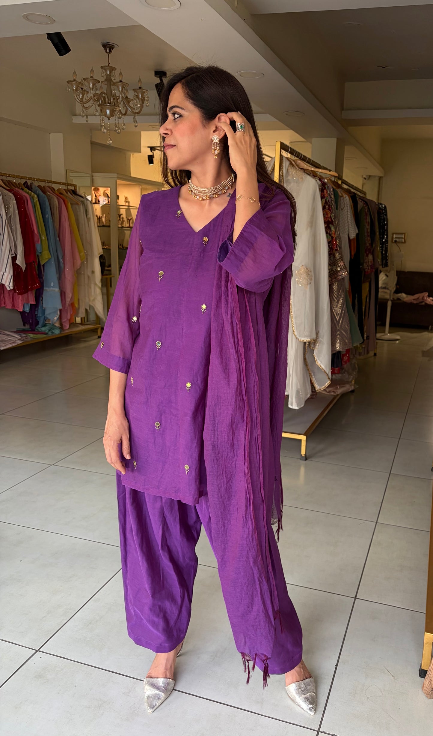Mul chanderi kurta set