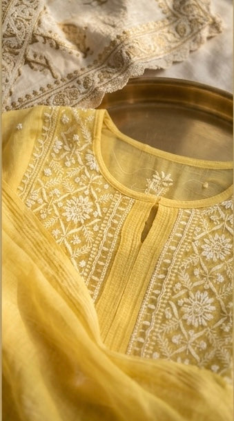 Pearl handwork chanderi mul Lucknowi