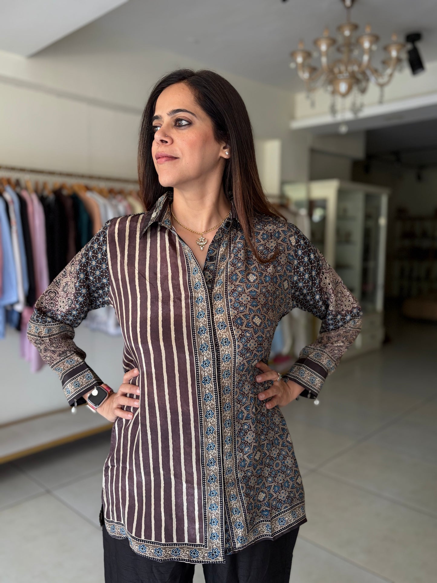 Stripe Ajrak Print shirt