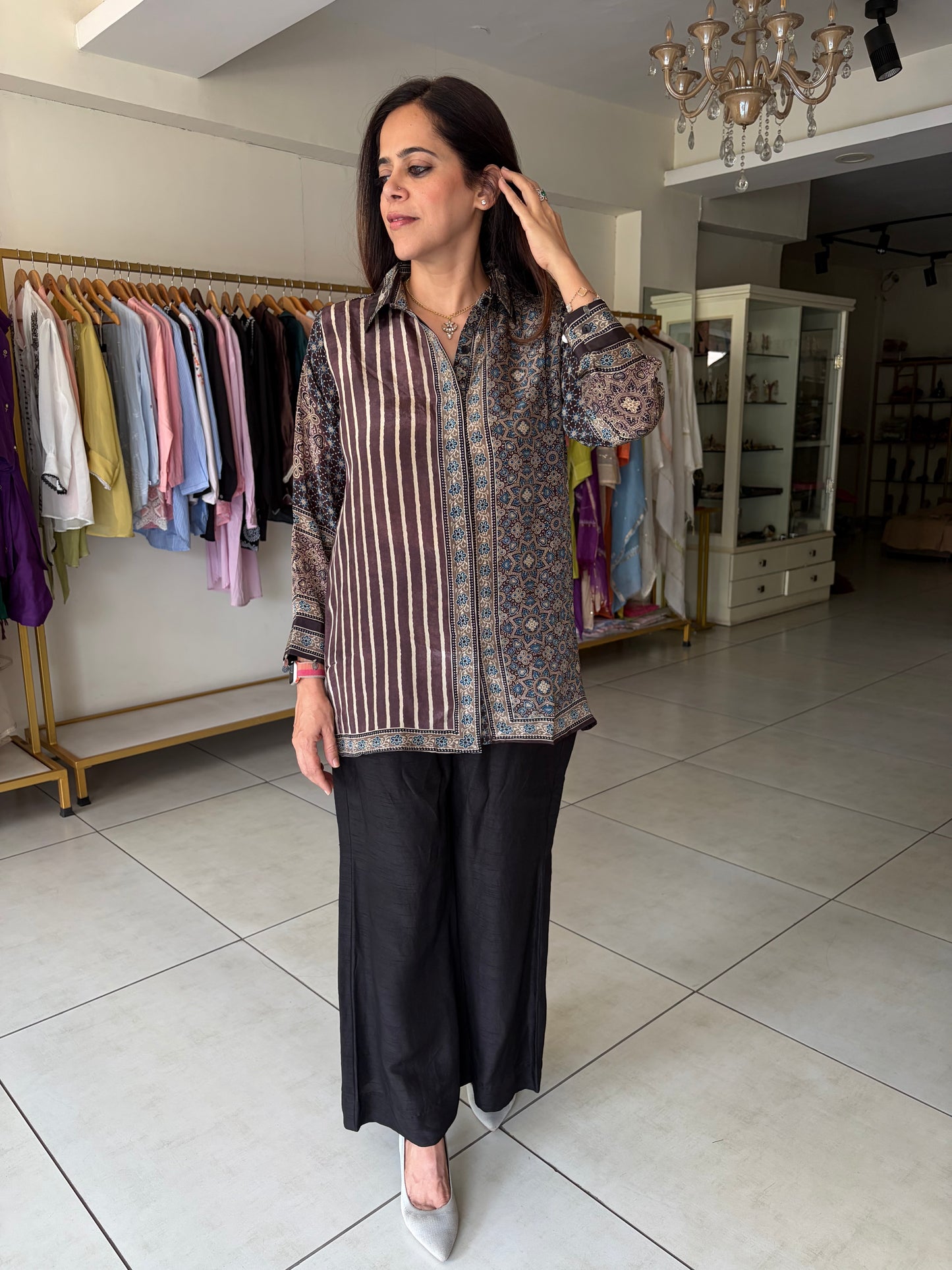 Stripe Ajrak Print shirt