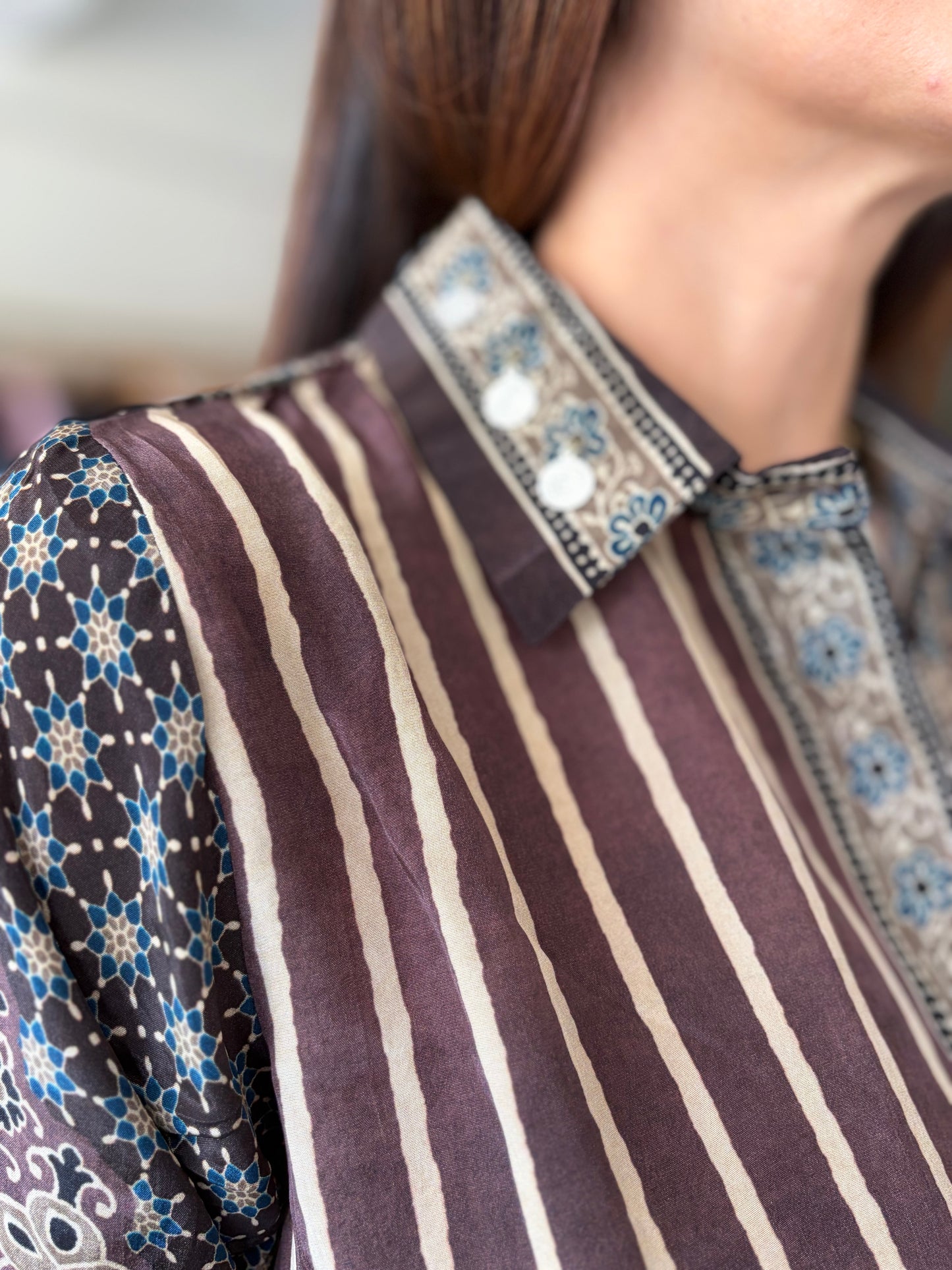 Stripe Ajrak Print shirt