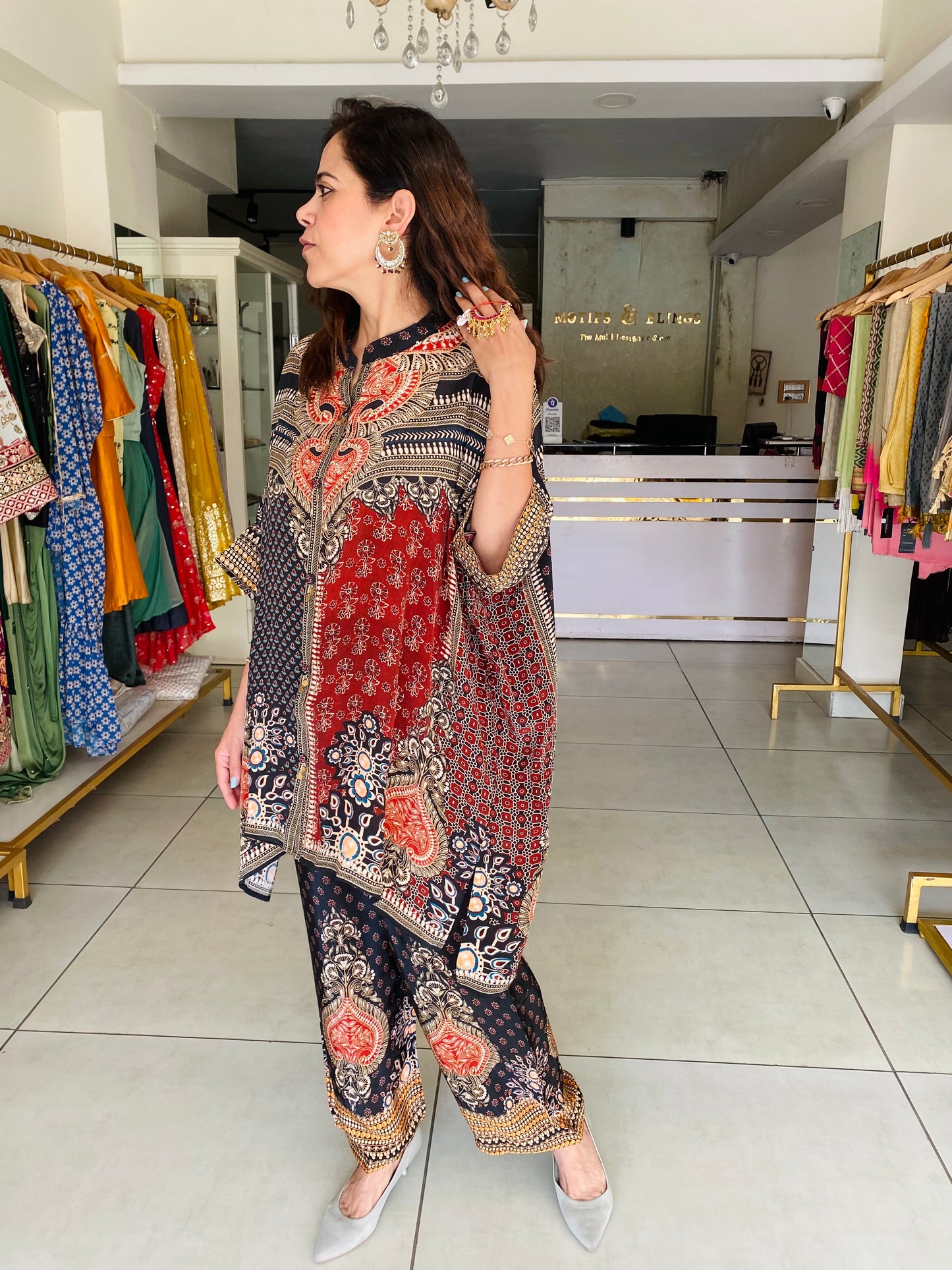 Ajrak Kaftan Coord Set