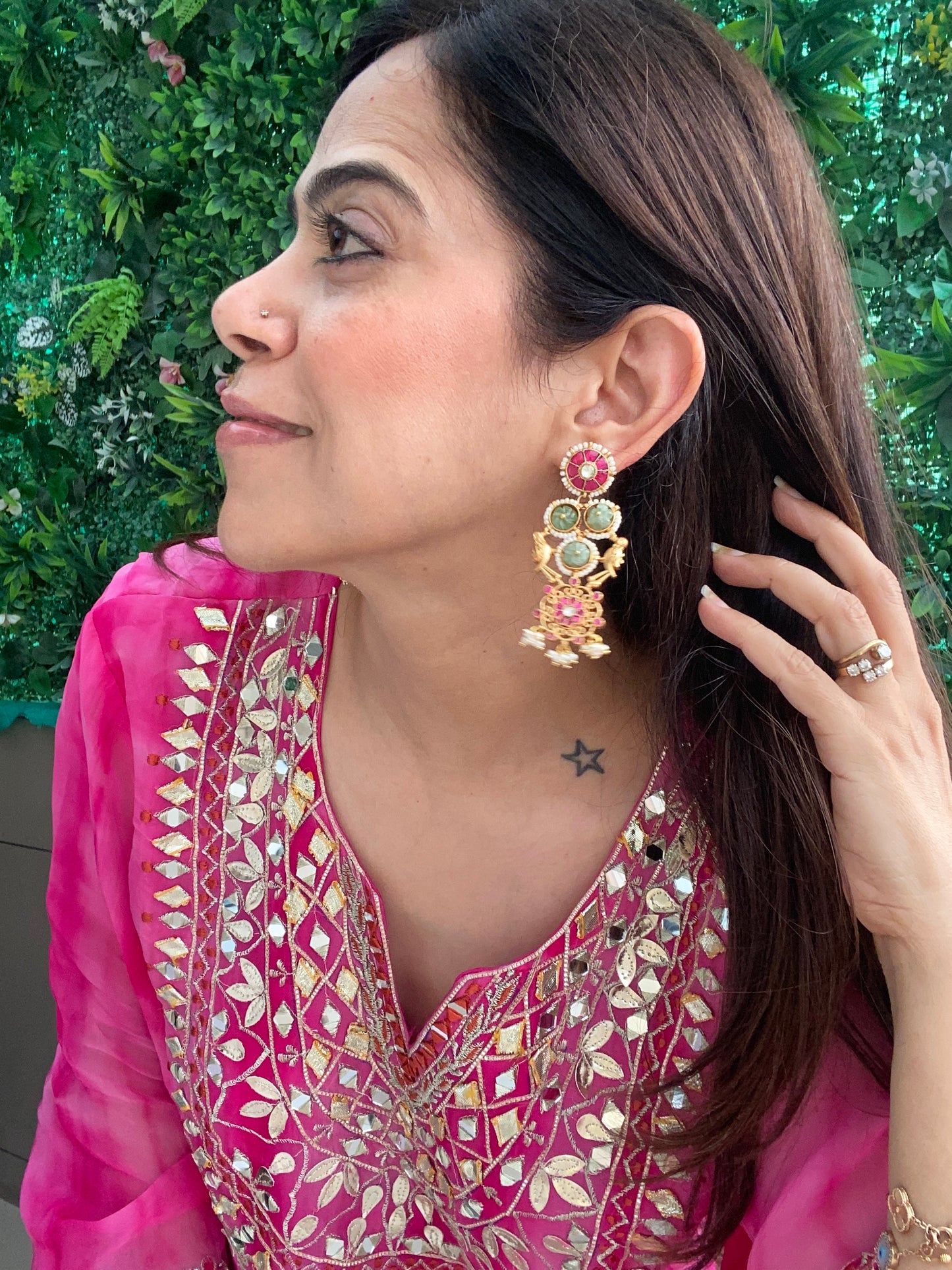 Pink and green stone earrings