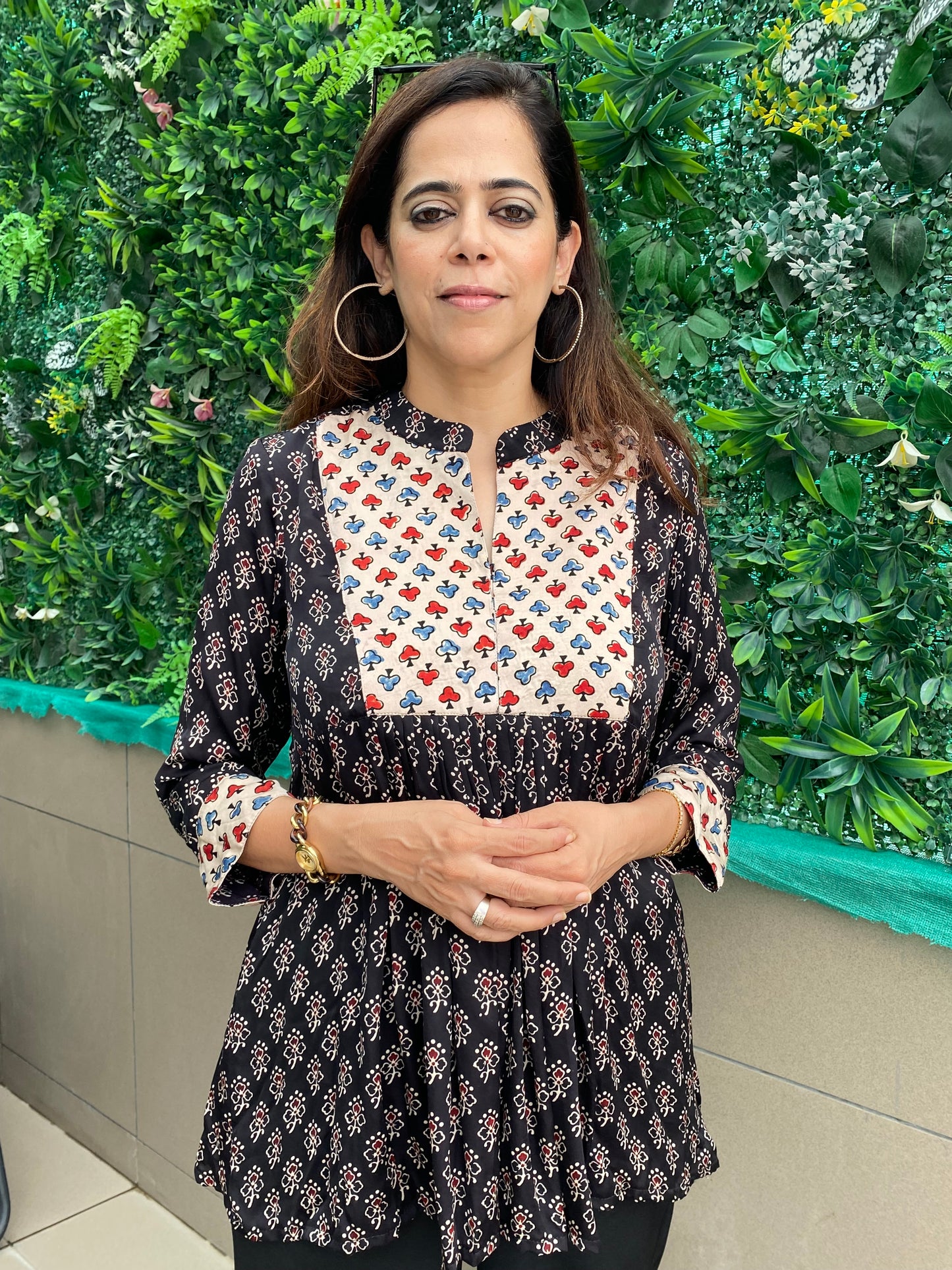 Block print peplum  top