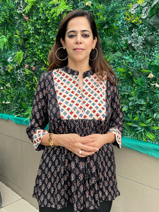 Block print peplum  top