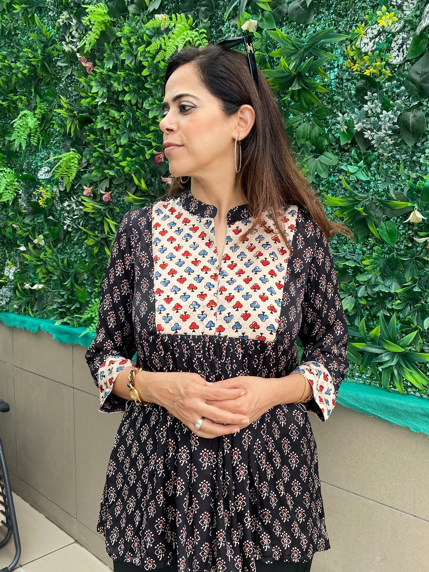 Block print peplum  top