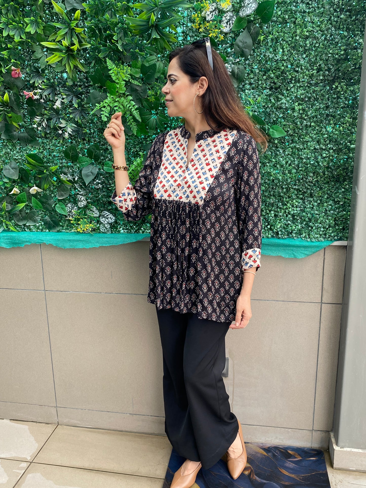 Block print peplum  top