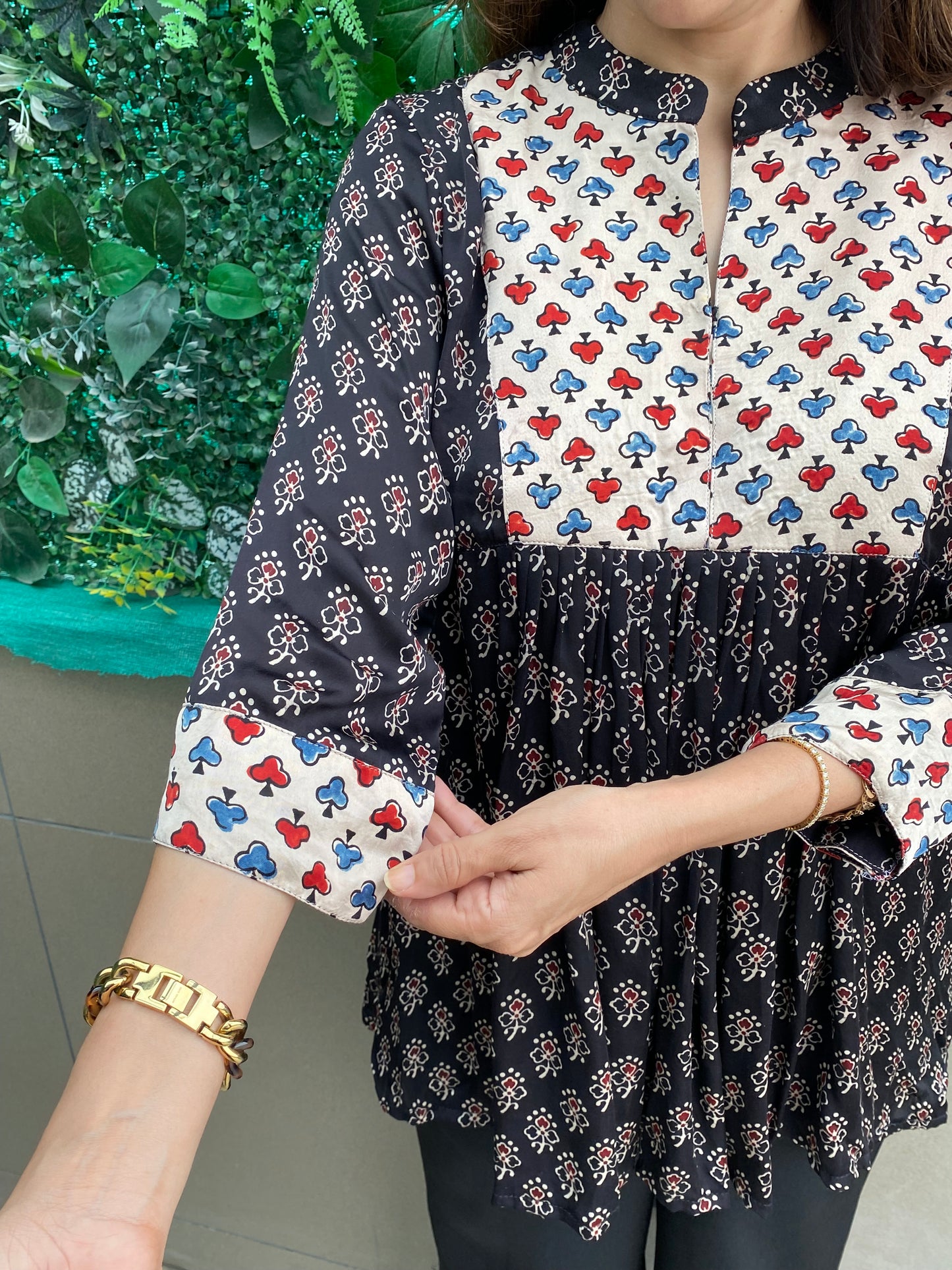 Block print peplum  top
