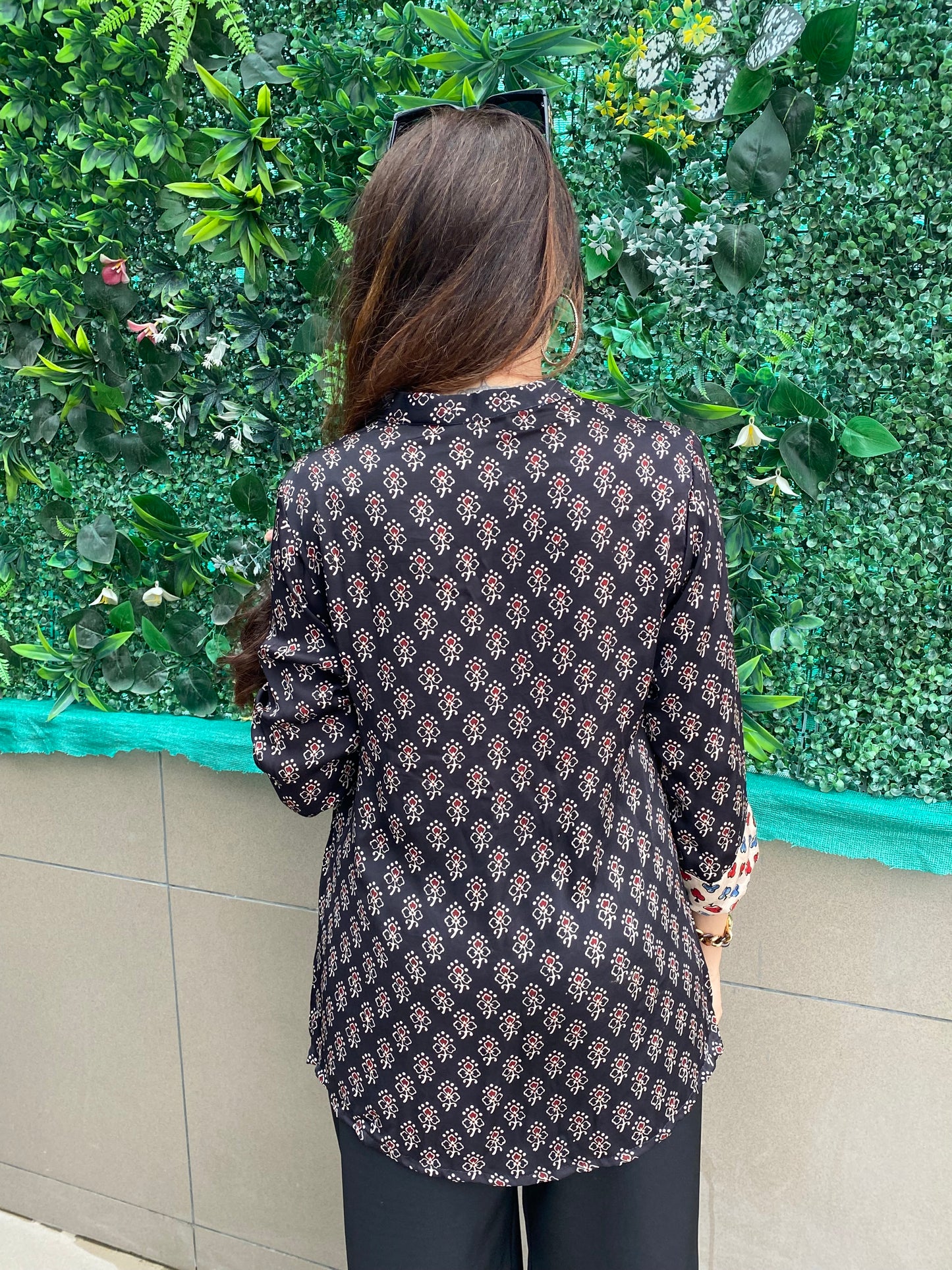 Block print peplum  top