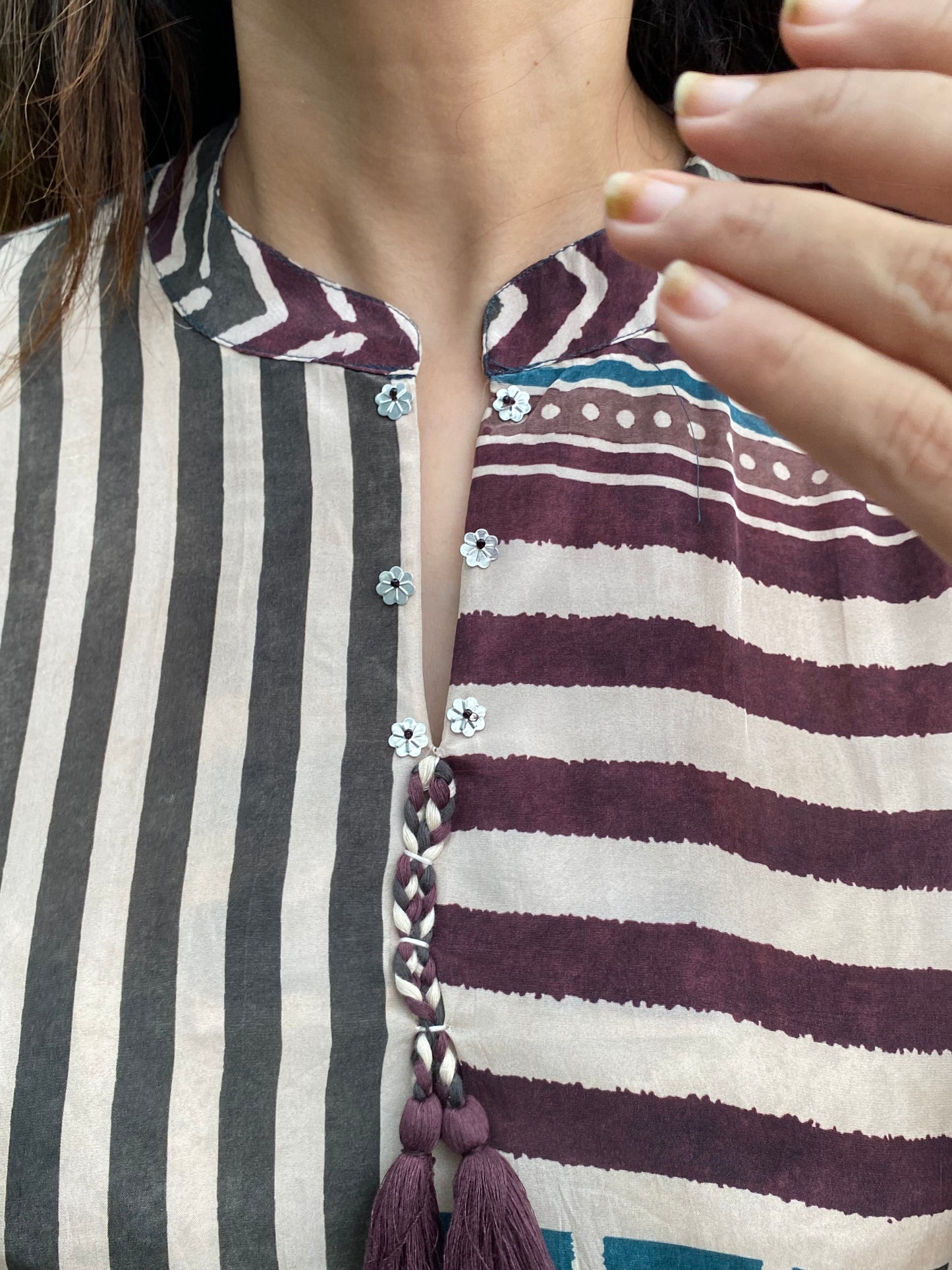 Beige and blue Stripe coord set