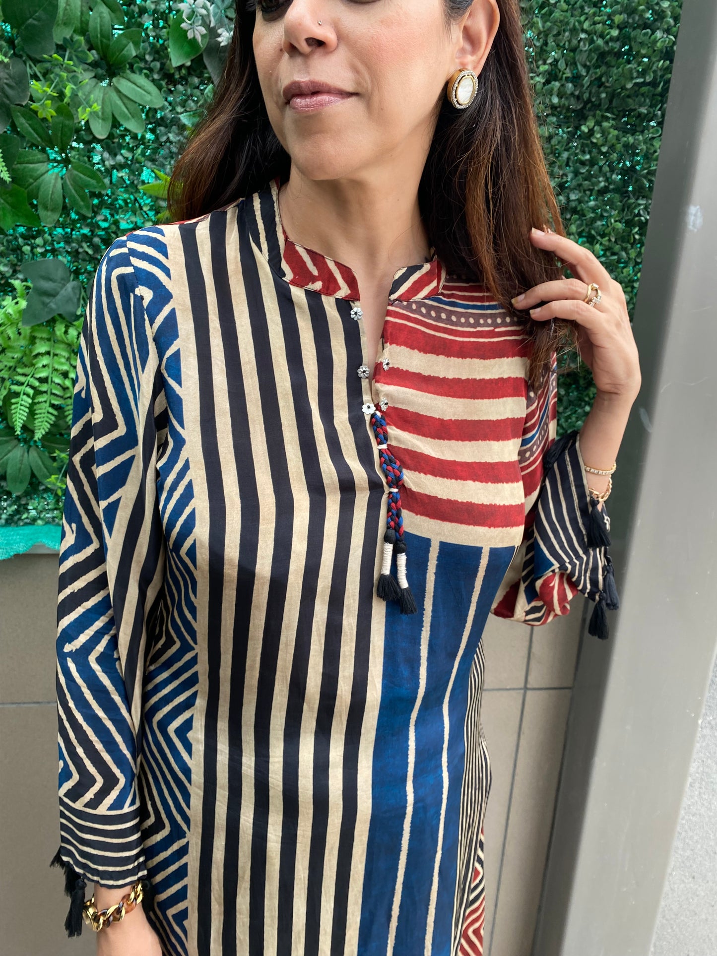 Blue and Maroon stripe coord set