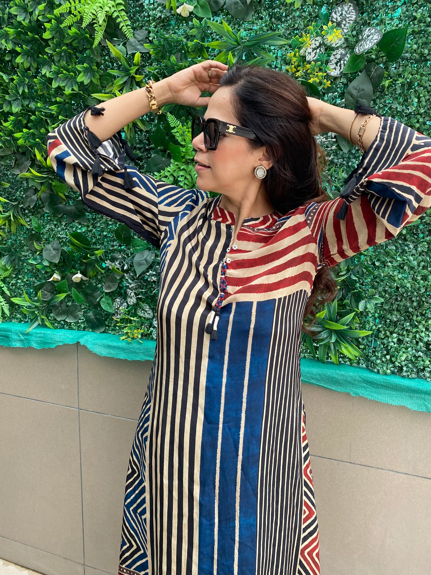 Blue and Maroon stripe coord set