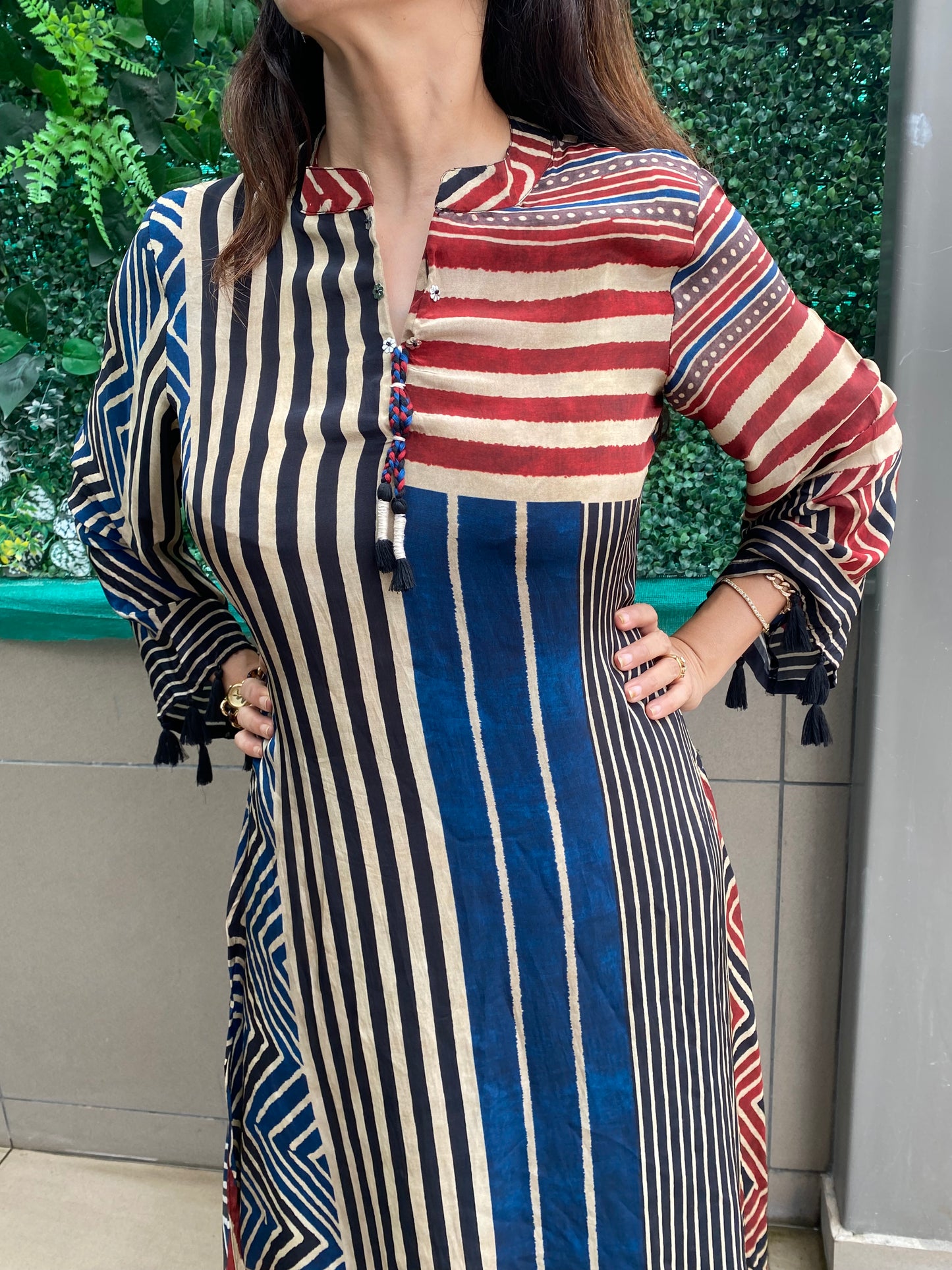 Blue and Maroon stripe coord set