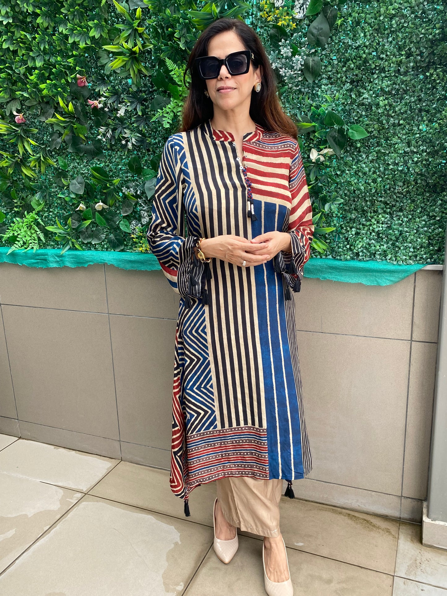 Blue and Maroon stripe coord set